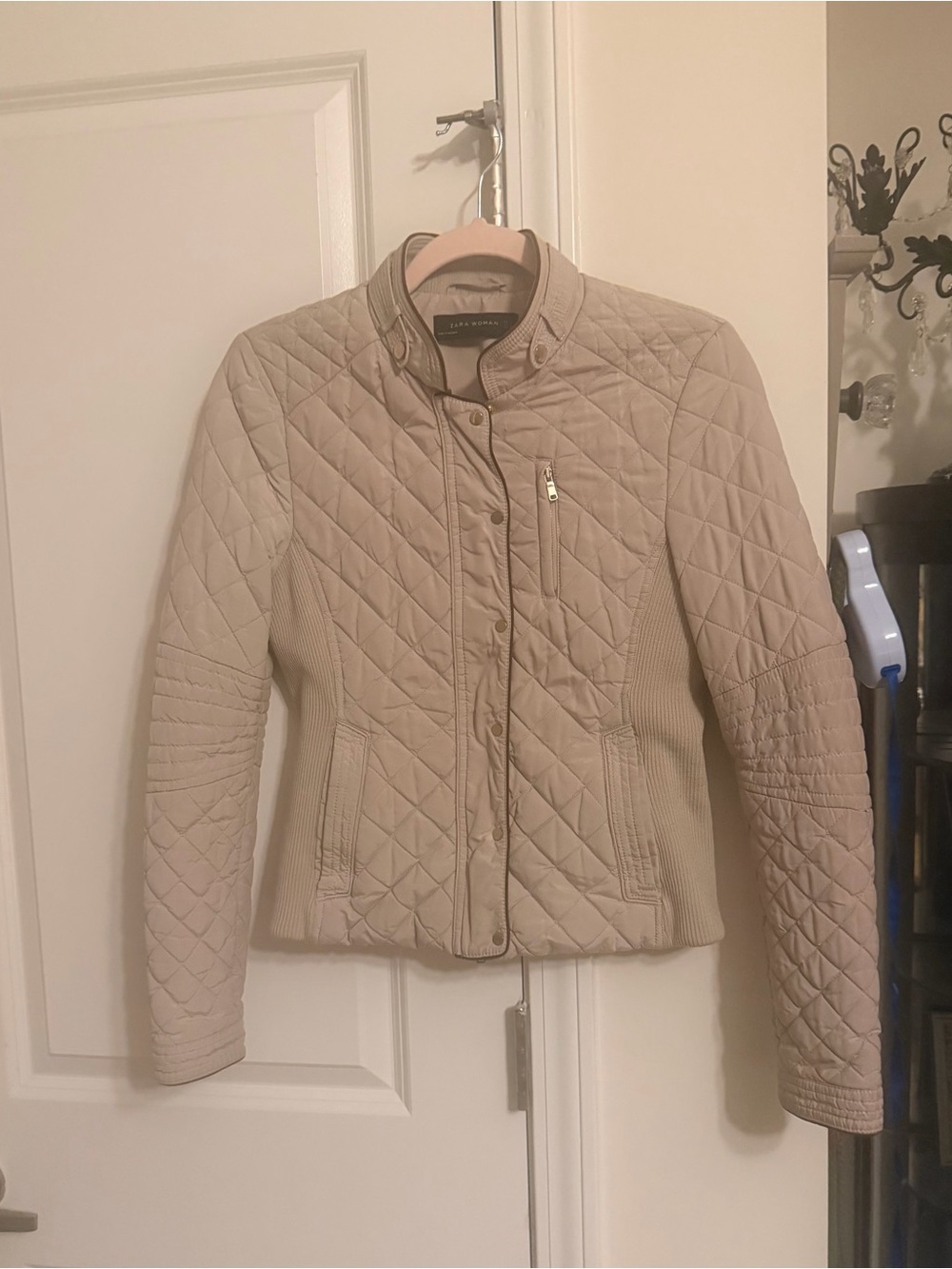 Zara Quilted Beige Bomber Jacket